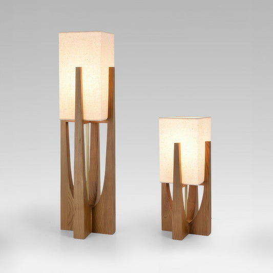 Japanese-style walnut floor lamp with LED, featuring a sturdy walnut base, brass accents, and cotton-linen shade for ambient 