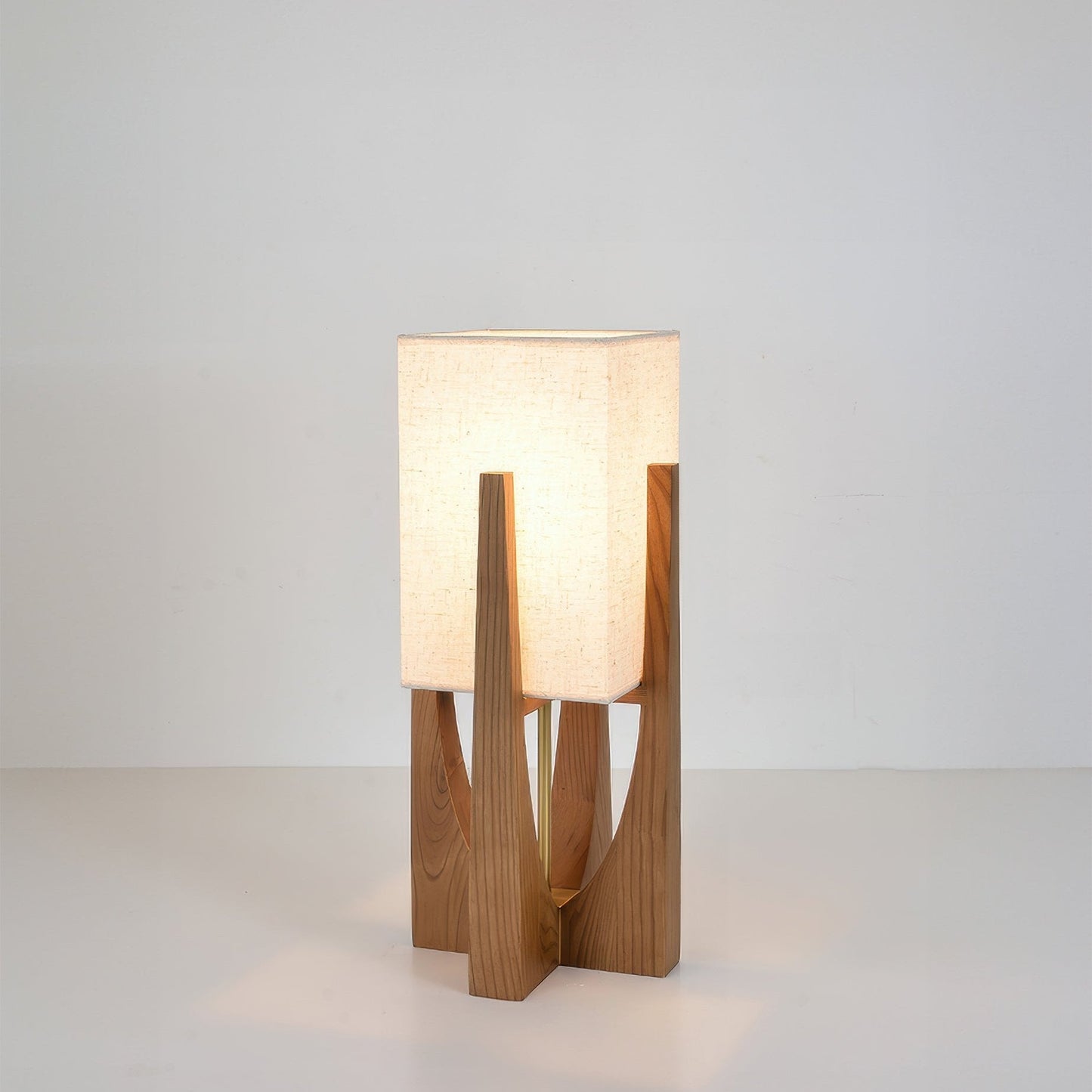 Japanese-style walnut floor lamp with LED, featuring a sturdy walnut base, brass accents, and cotton-linen shade for ambient 