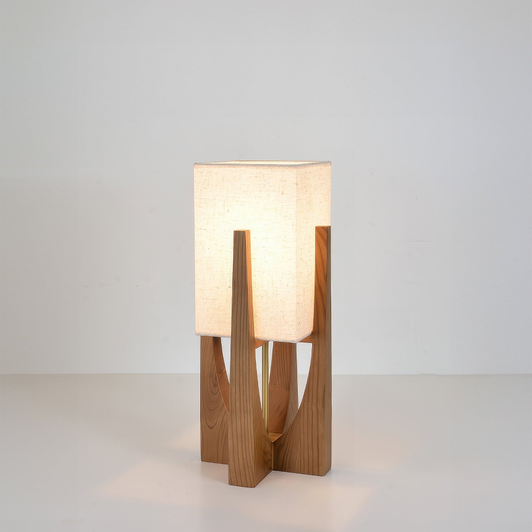 Japanese-style walnut floor lamp with LED, featuring a sturdy walnut base, brass accents, and cotton-linen shade for ambient 