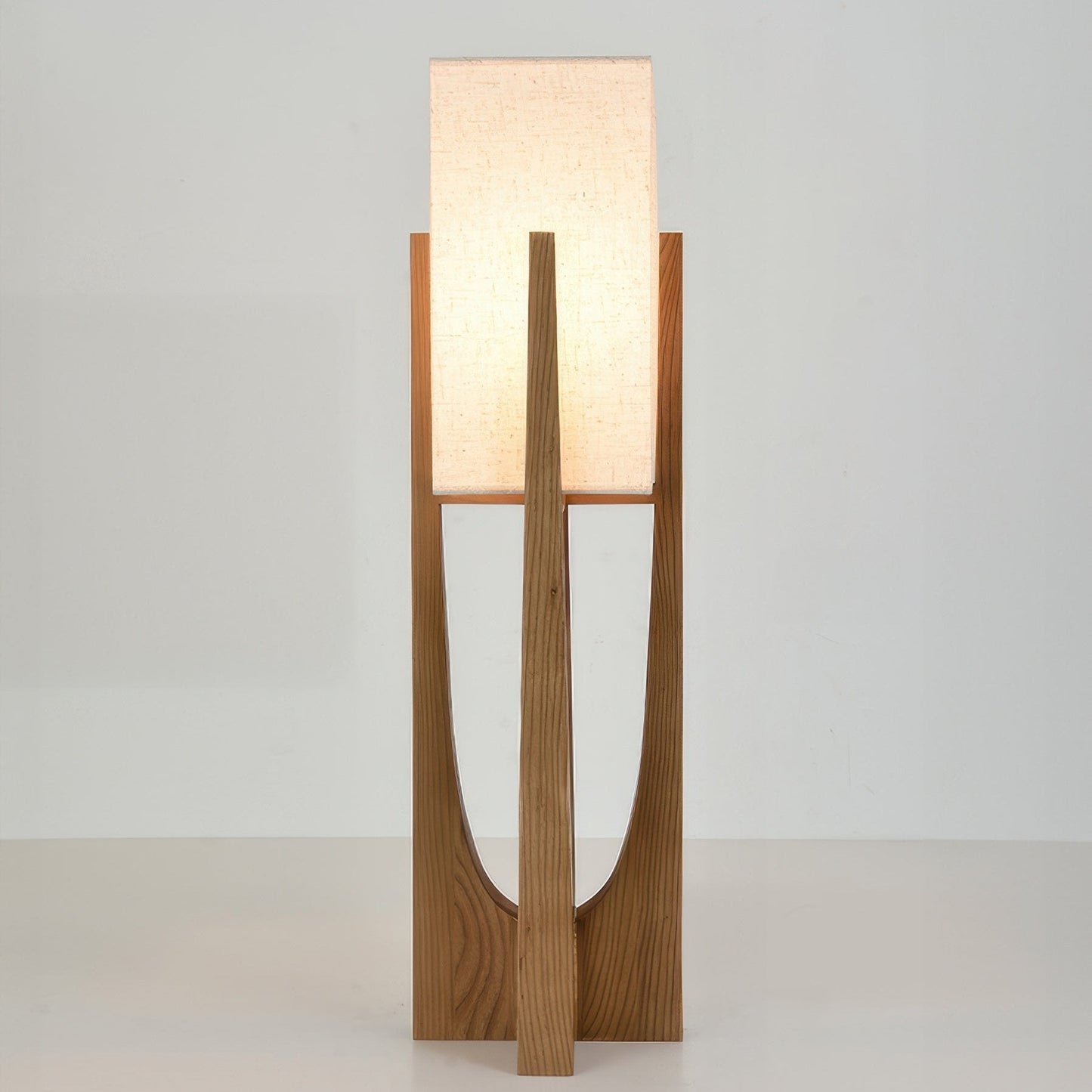 Japanese-style walnut floor lamp with LED, featuring a sturdy walnut base, brass accents, and cotton-linen shade for ambient 