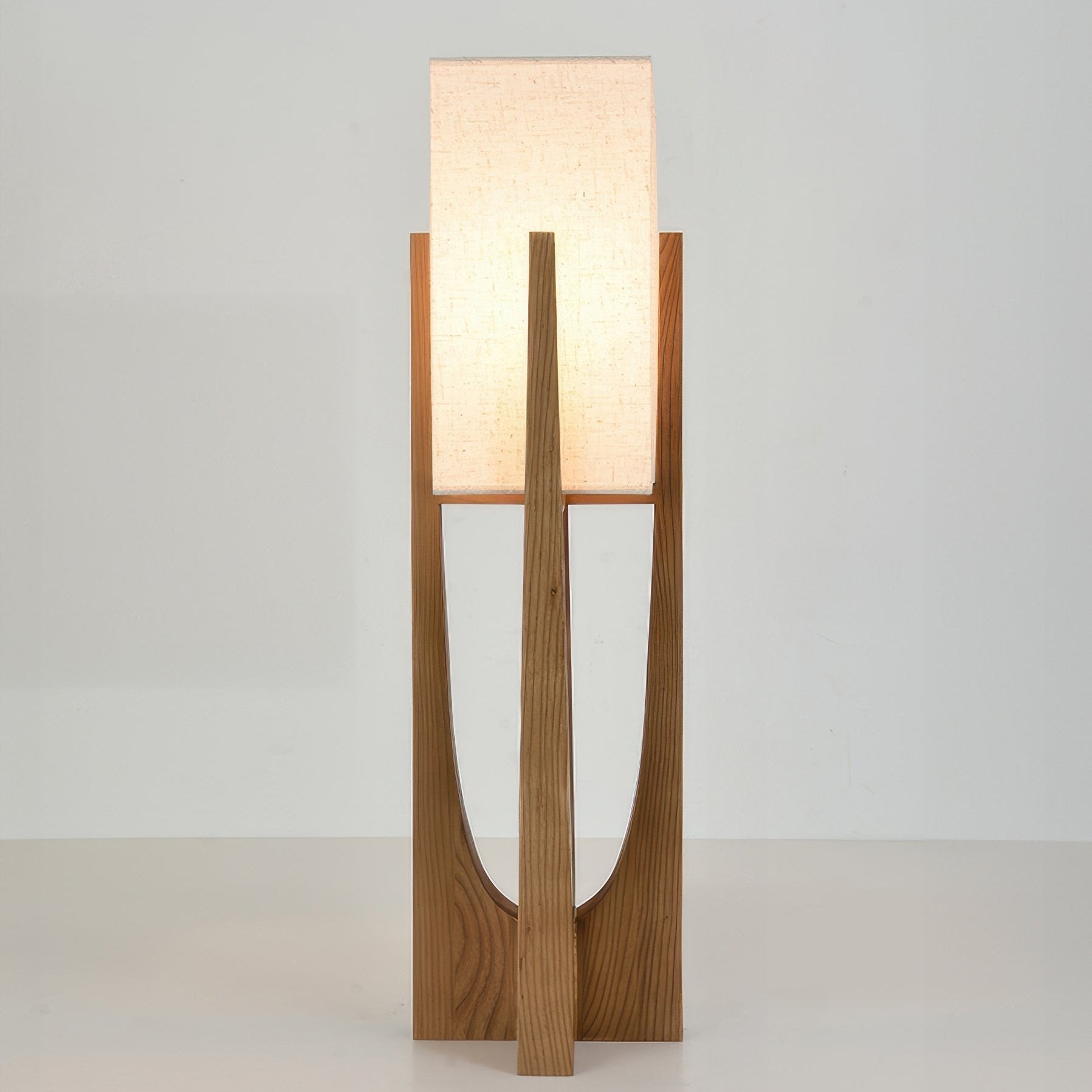 Japanese-style walnut floor lamp with LED, featuring a sturdy walnut base, brass accents, and cotton-linen shade for ambient 