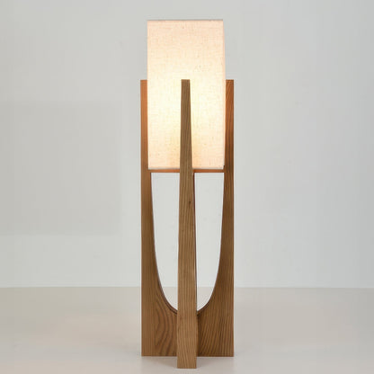 Japanese-style walnut floor lamp with LED, featuring a sturdy walnut base, brass accents, and cotton-linen shade for ambient 