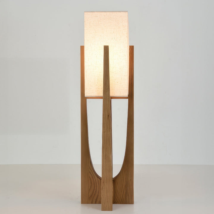 Japanese-style walnut floor lamp with LED, featuring a sturdy walnut base, brass accents, and cotton-linen shade for ambient 