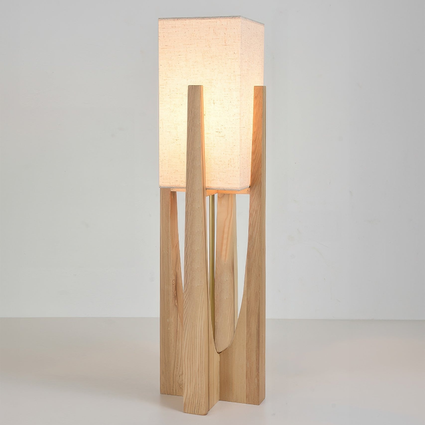 Japanese-style walnut floor lamp with LED, featuring a sturdy walnut base, brass accents, and cotton-linen shade for ambient 