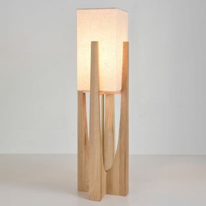 Japanese-style walnut floor lamp with LED, featuring a sturdy walnut base, brass accents, and cotton-linen shade for ambient 