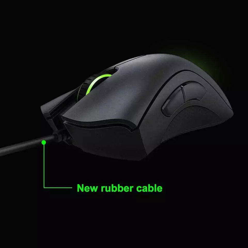 "Jet Black ergonomic optical gaming mouse with contoured design, precision 6,400 DPI sensor, and responsive buttons for gamer