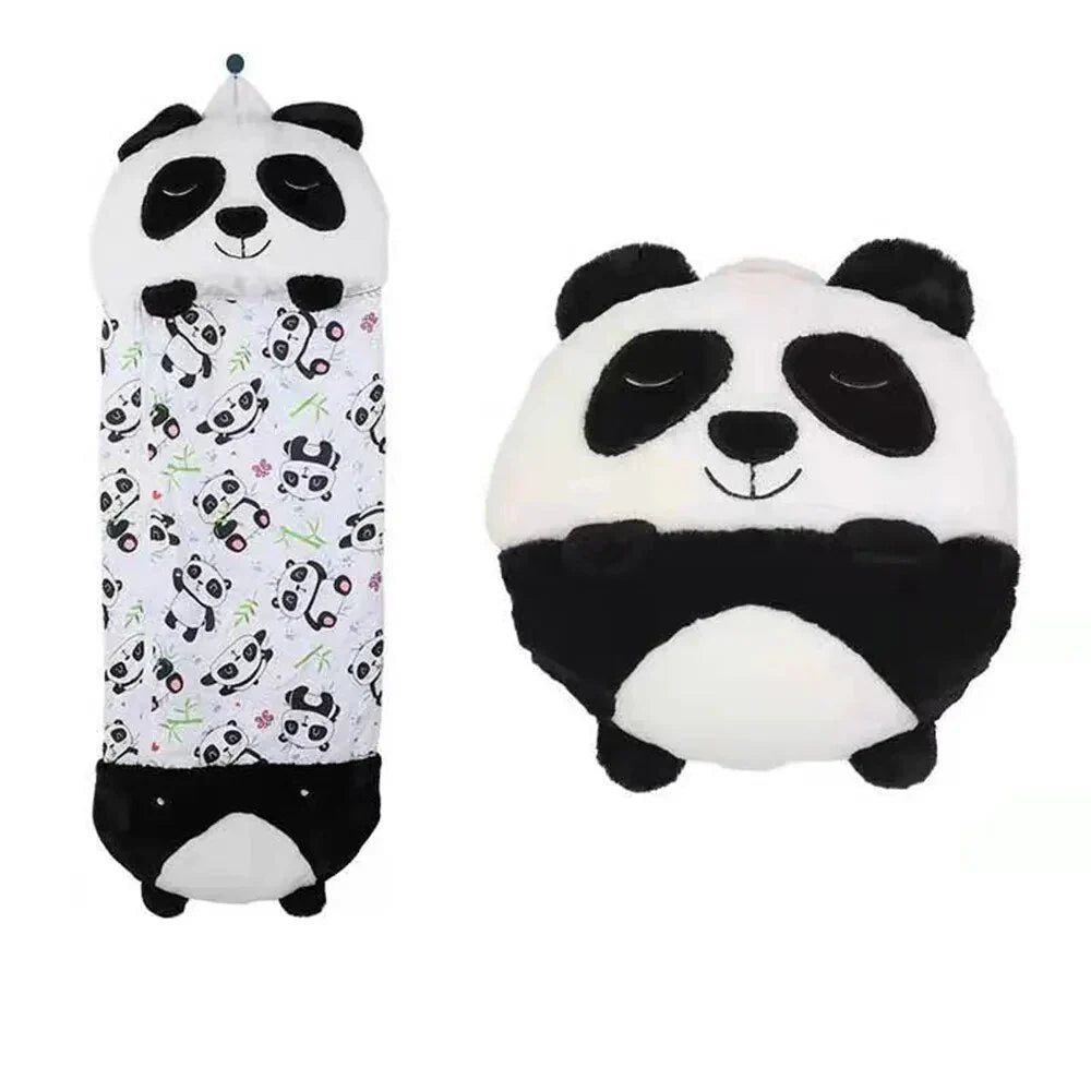"Kids' SleepyBuddy 2-in-1 sleeping bag & plush toy in cat design, soft cozy polyester, perfect for sleepovers & play."