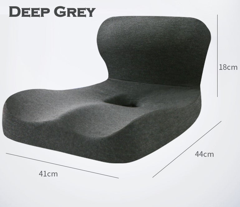 "L Shape Memory Foam Orthopedic Cushion offers ergonomic support with deep grey color, ideal for home and office seating."