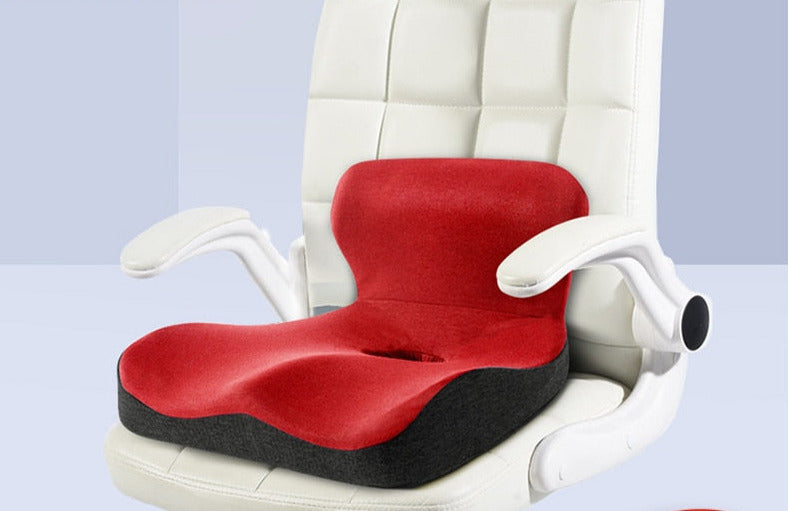 "L Shape Memory Foam Orthopedic Cushion offers ergonomic support with deep grey color, ideal for home and office seating."