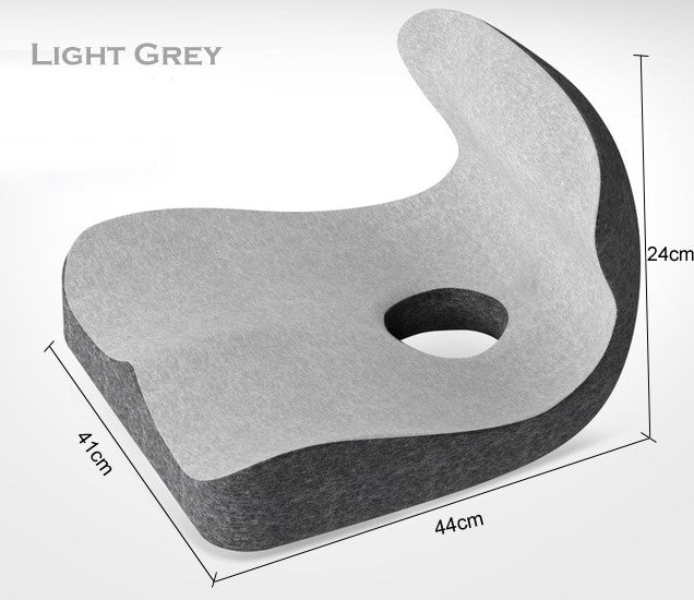"L Shape Memory Foam Orthopedic Cushion offers ergonomic support with deep grey color, ideal for home and office seating."