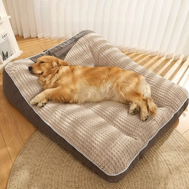 "Large orthopaedic dog bed with thick cushion, ideal for big dogs, offering spine and joint support in durable fabric."