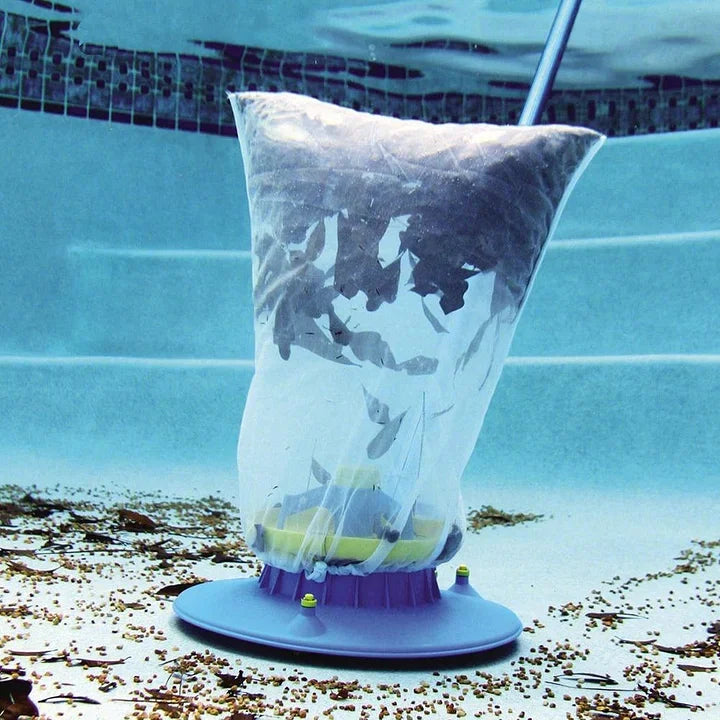 "Large pool leaf vacuum with powerful suction, cleaning debris efficiently; lightweight, maneuverable design for easy use."