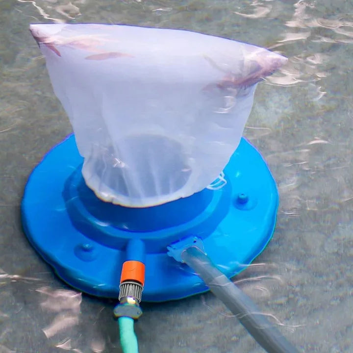 "Large pool leaf vacuum with powerful suction, cleaning debris efficiently; lightweight, maneuverable design for easy use."
