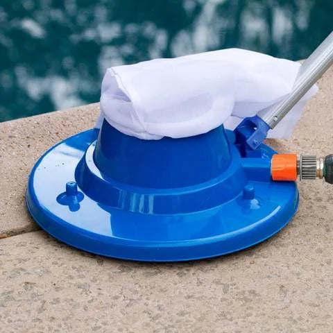 "Large pool leaf vacuum with powerful suction, cleaning debris efficiently; lightweight, maneuverable design for easy use."