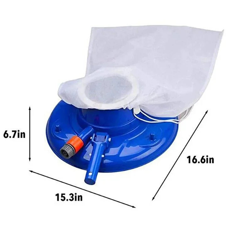 "Large pool leaf vacuum with powerful suction, cleaning debris efficiently; lightweight, maneuverable design for easy use."