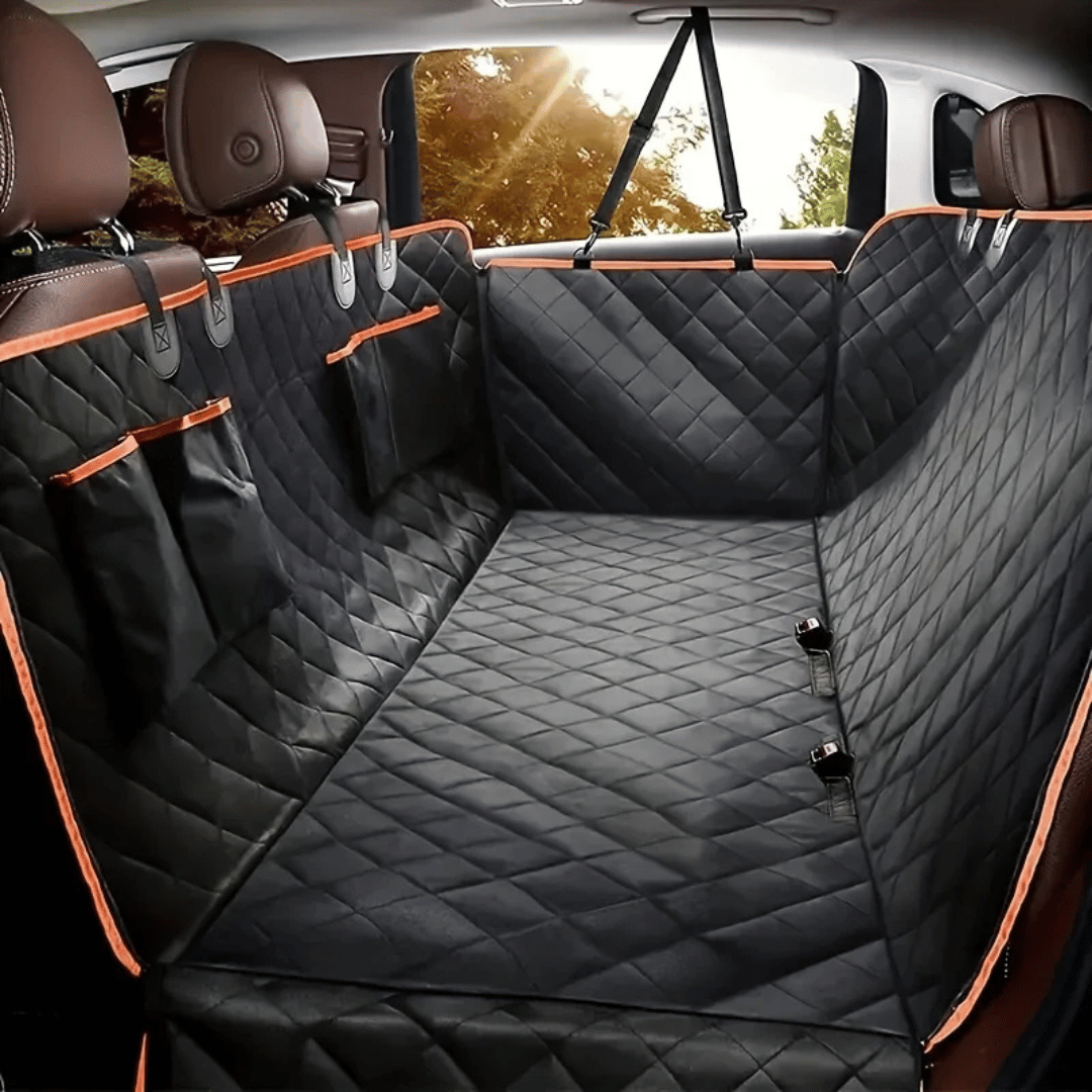 Large waterproof dog car seat hammock, black, covers backseat, protects from pet hair, dirt, scratches; easy-fit, anti-slip d