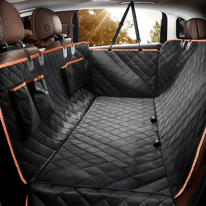 Large waterproof dog car seat hammock, black, covers backseat, protects from pet hair, dirt, scratches; easy-fit, anti-slip d