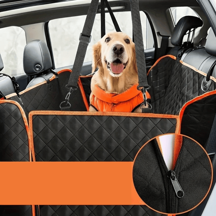 Large waterproof dog car seat hammock, black, covers backseat, protects from pet hair, dirt, scratches; easy-fit, anti-slip d