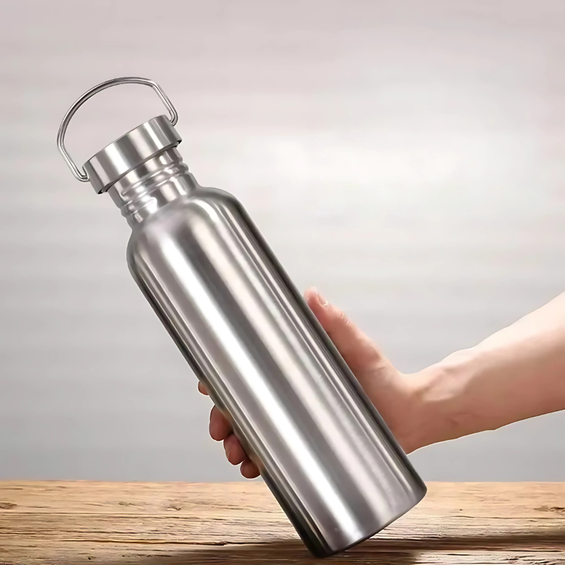 "Leakproof stainless steel water bottle with bamboo lid; sleek, durable design for active lifestyles, vibrant finish, eco-fri