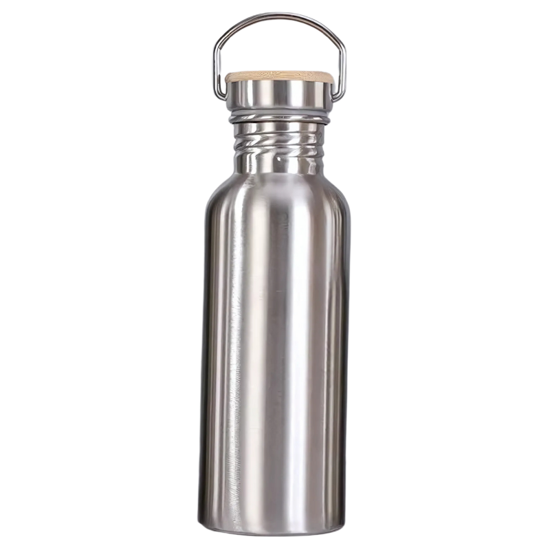 "Leakproof stainless steel water bottle with bamboo lid; sleek, durable design for active lifestyles, vibrant finish, eco-fri