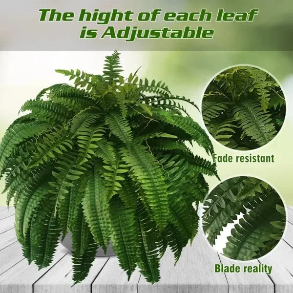Lifelike, vibrant artificial Boston fern, UV-resistant, 18 lush branches, perfect for outdoor decor, low maintenance garden p
