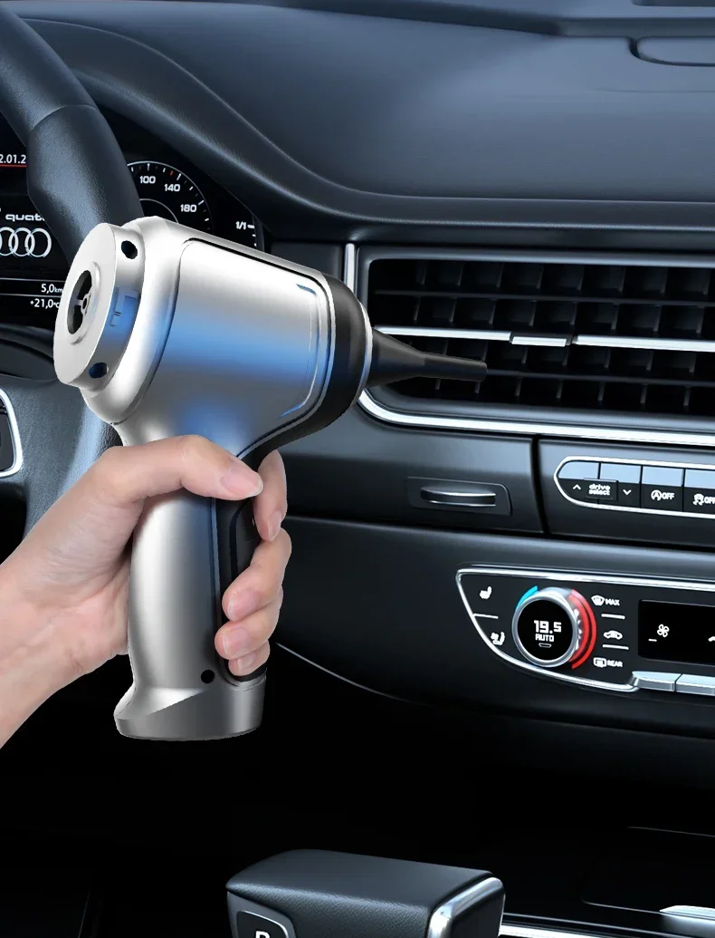 "Lightweight cordless car vacuum with 95000Pa suction, sleek design, black color, perfect for car and home cleaning."