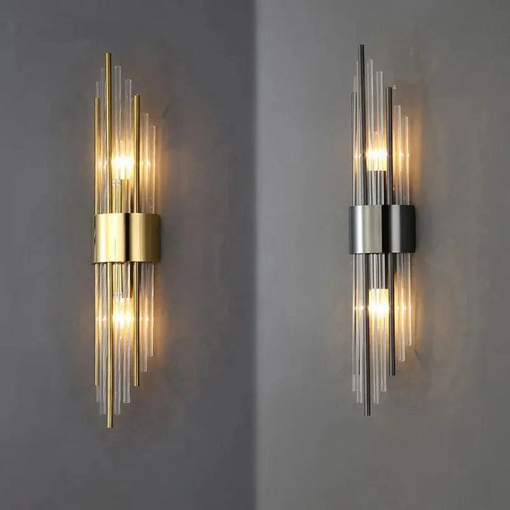 Luxurious crystal LED wall light with gold finish, showcasing elegant design and modern ambience for home decoration.