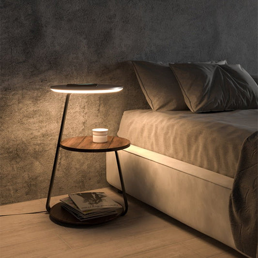 Luxurious double-layered side table with storage; elegant design with durable steel, available in wood or stone finishes.