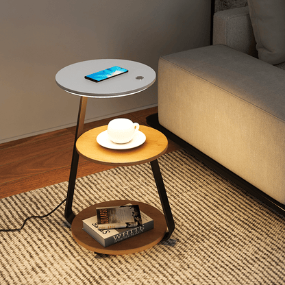 Luxurious double-layered side table with storage; elegant design with durable steel, available in wood or stone finishes.