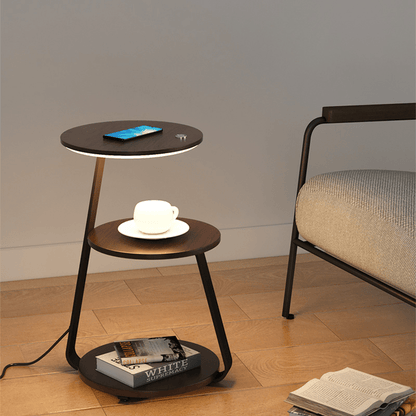 Luxurious double-layered side table with storage; elegant design with durable steel, available in wood or stone finishes.