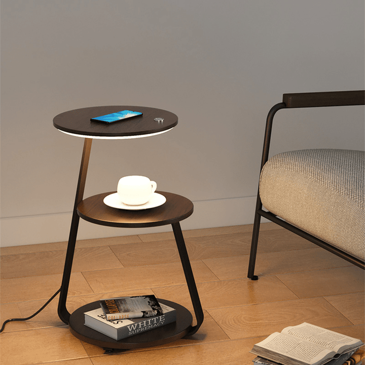 Luxurious double-layered side table with storage; elegant design with durable steel, available in wood or stone finishes.