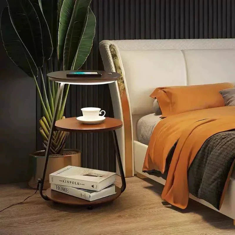 Luxurious double-layered side table with storage; elegant design with durable steel, available in wood or stone finishes.