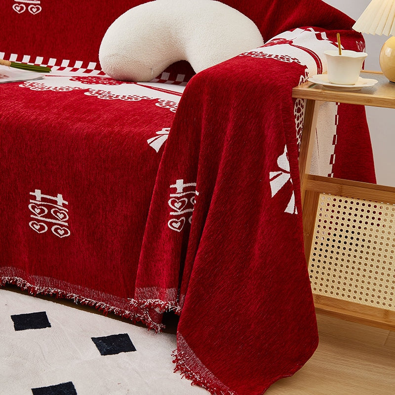 "Luxurious Rosy Sofa Throw Cover; stretchable, durable fabric; protects sofa; elegant design; seamless fit."