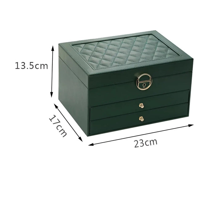 "Luxury PU leather multi-layer jewellery box for women, elegant organizer for rings, earrings, necklaces, and bracelets."