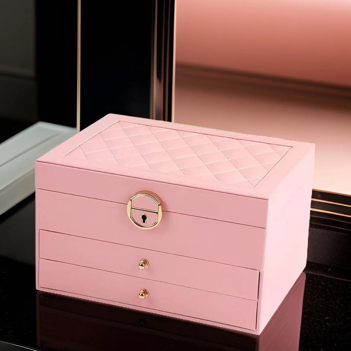 "Luxury PU leather multi-layer jewellery box for women, elegant organizer for rings, earrings, necklaces, and bracelets."
