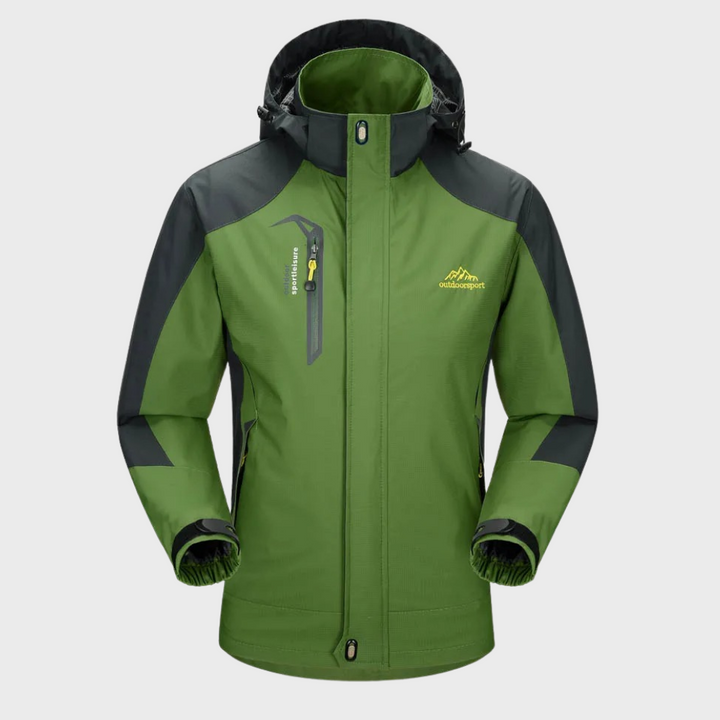 "Men's blue waterproof wind jacket for all seasons, sleek tailored fit, suitable for outdoor adventures and casual wear."