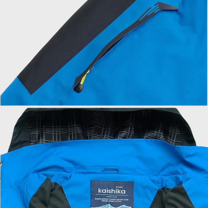 "Men's blue waterproof wind jacket for all seasons, sleek tailored fit, suitable for outdoor adventures and casual wear."