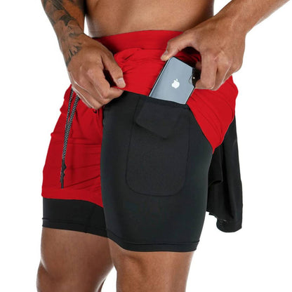"Men's breathable sports running shorts, black, moisture-wicking fabric, ideal for gym or trail, with spacious pockets."