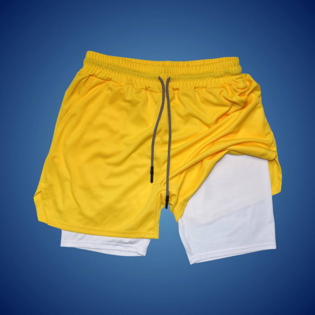 "Men's breathable sports running shorts, black, moisture-wicking fabric, ideal for gym or trail, with spacious pockets."