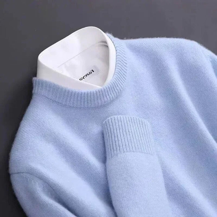Men's cashmere loose sweater; elegant, cozy, soft texture, versatile colors, perfect for layering, casual to formal.