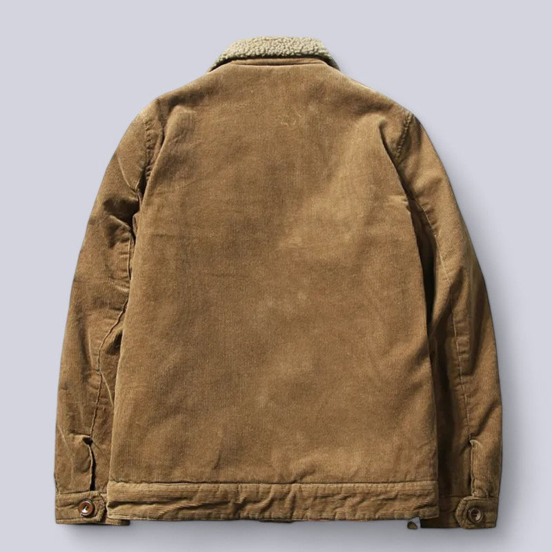 Men's corduroy autumn jacket with a soft cotton interior, fine-ribbed design, deep pockets, and windproof for chilly days.