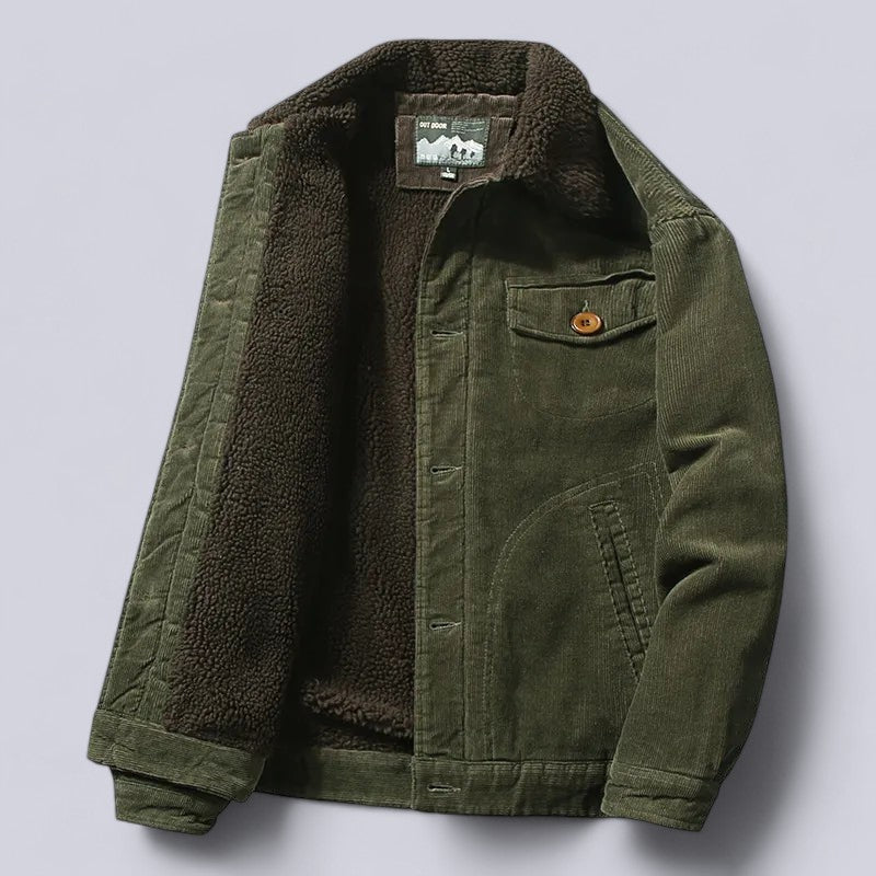 Men's corduroy autumn jacket with a soft cotton interior, fine-ribbed design, deep pockets, and windproof for chilly days.