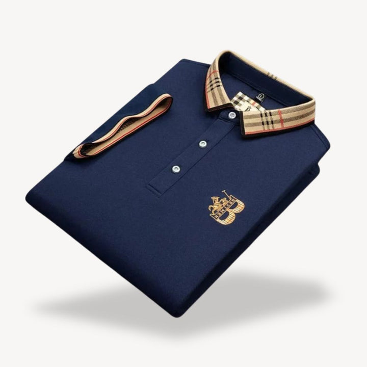 "Men's cotton polo shirts in light blue, green, white, black, blue, yellow; short sleeves, classic collared design."