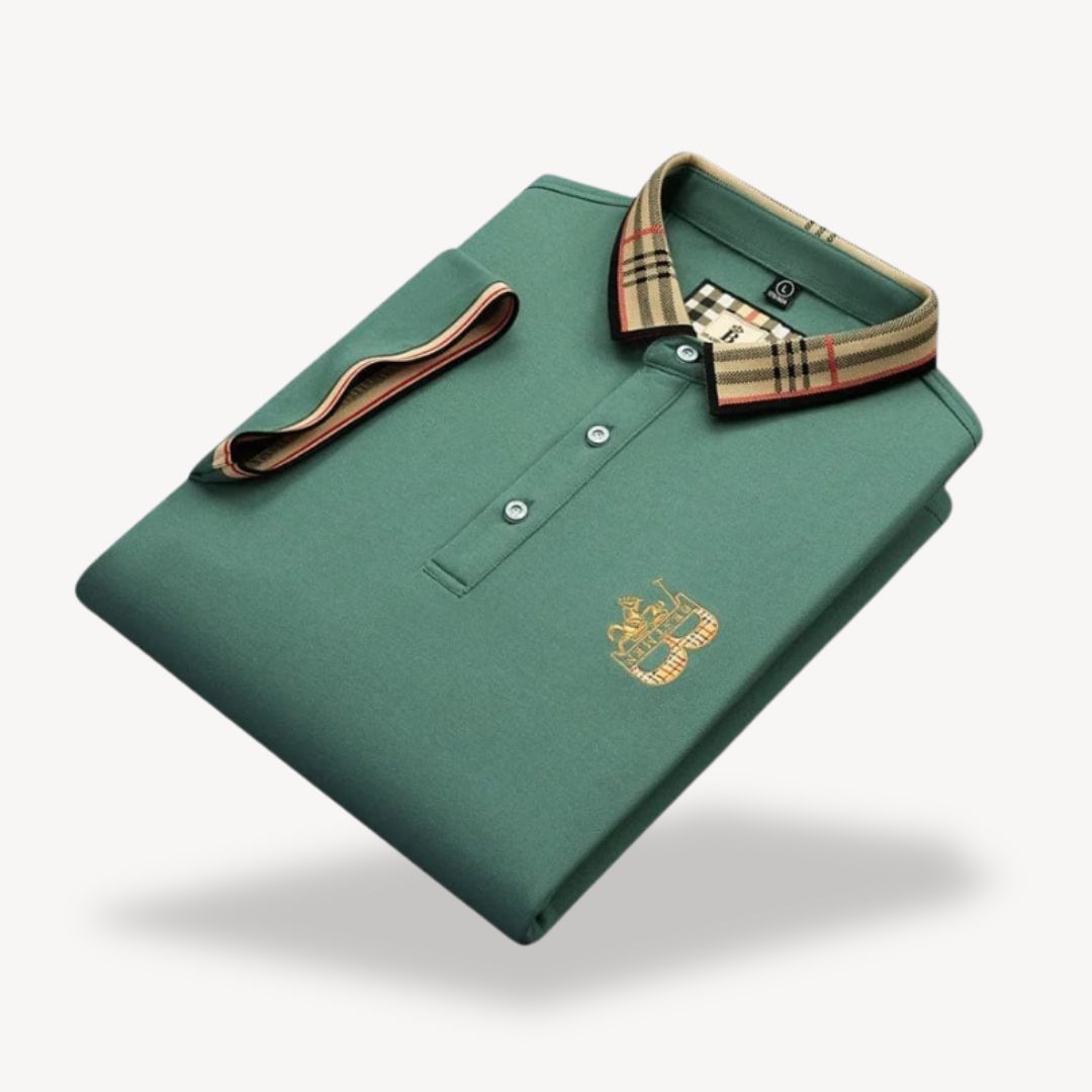 "Men's cotton polo shirts in light blue, green, white, black, blue, yellow; short sleeves, classic collared design."