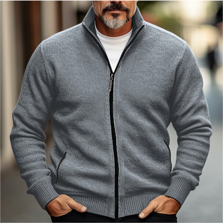 "Men's elegant cardigan sweater in classic style, soft material, available in multiple colors, perfect for autumn-winter."