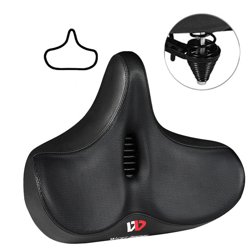 Men's extra wide breathable ergonomic bike saddle, black, padded, enhancing comfort and durability, sporting elegance.
