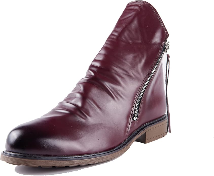 Men's fashionable zipper boots in brown with sleek design, side zipper closure, suitable for all seasons, ideal for men.