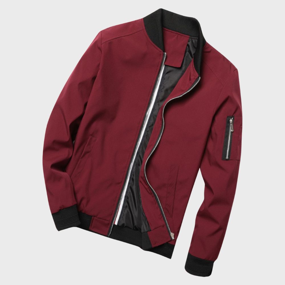 Men's lightweight all-season bomber jacket, regular fit, ribbed cuffs, front view, gray color, versatile outerwear.