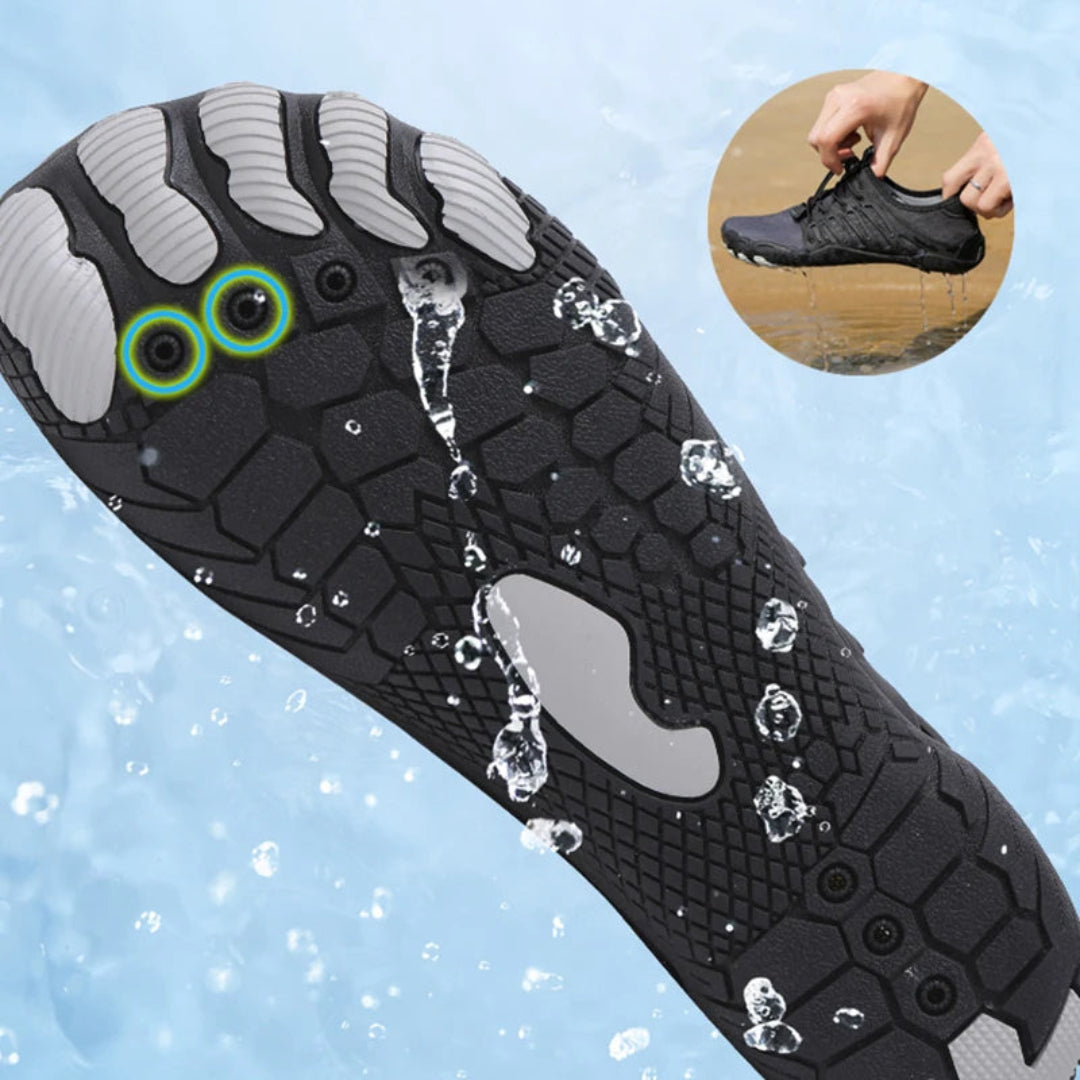 "Men's orthopedic barefoot shoes with flexible sole, ergonomic design, shown in dynamic colors for comfort and support."
