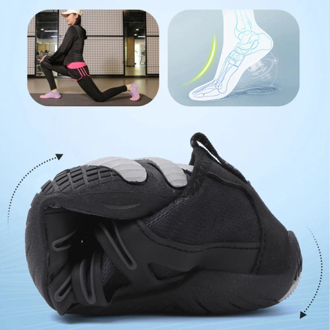 "Men's orthopedic barefoot shoes with flexible sole, ergonomic design, shown in dynamic colors for comfort and support."
